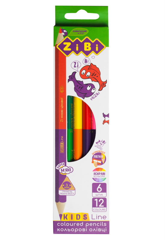 Кольорові олівці Double, 6 шт. (12 кольорів), KIDS Line